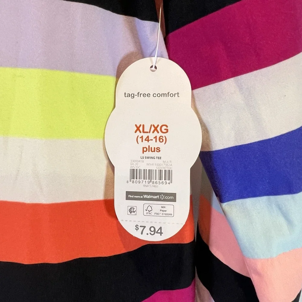 NWT Wonder Nation Girls XL Plus (14/16) Tshirt Tee‎ Bright Stripes Long Sleeve